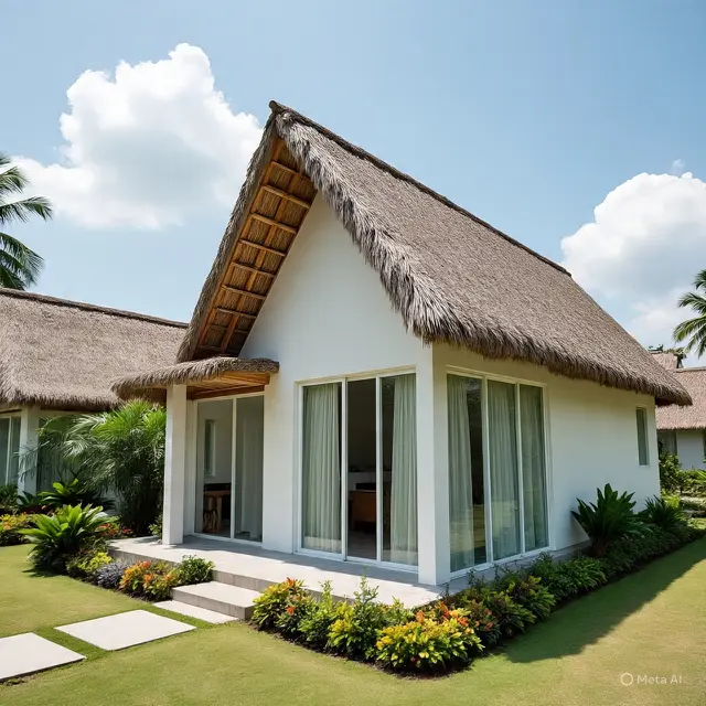 Rumah 1 Lantai Gaya Tropis Terjangkau di Lahan Terbatas. Meta AI