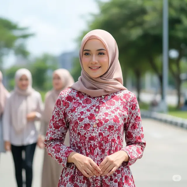 Model Gamis Bahan Katun Motif Bunga Terbaru 2025. Foto: Gemini