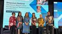 Acara "Simposium Nasional Tata Kelola Migrasi untuk Pembangunan Berkelanjutan di Indonesia" yang fokus membahas soal pekerja migran, diselenggarakan di Jakarta, Selasa (23/7/2024). (Liputan6/Benedikta Miranti)