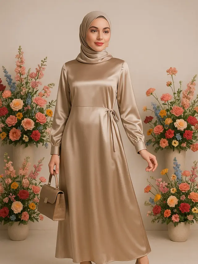 Model Gamis Satin yang Enggak Gampang Kusut