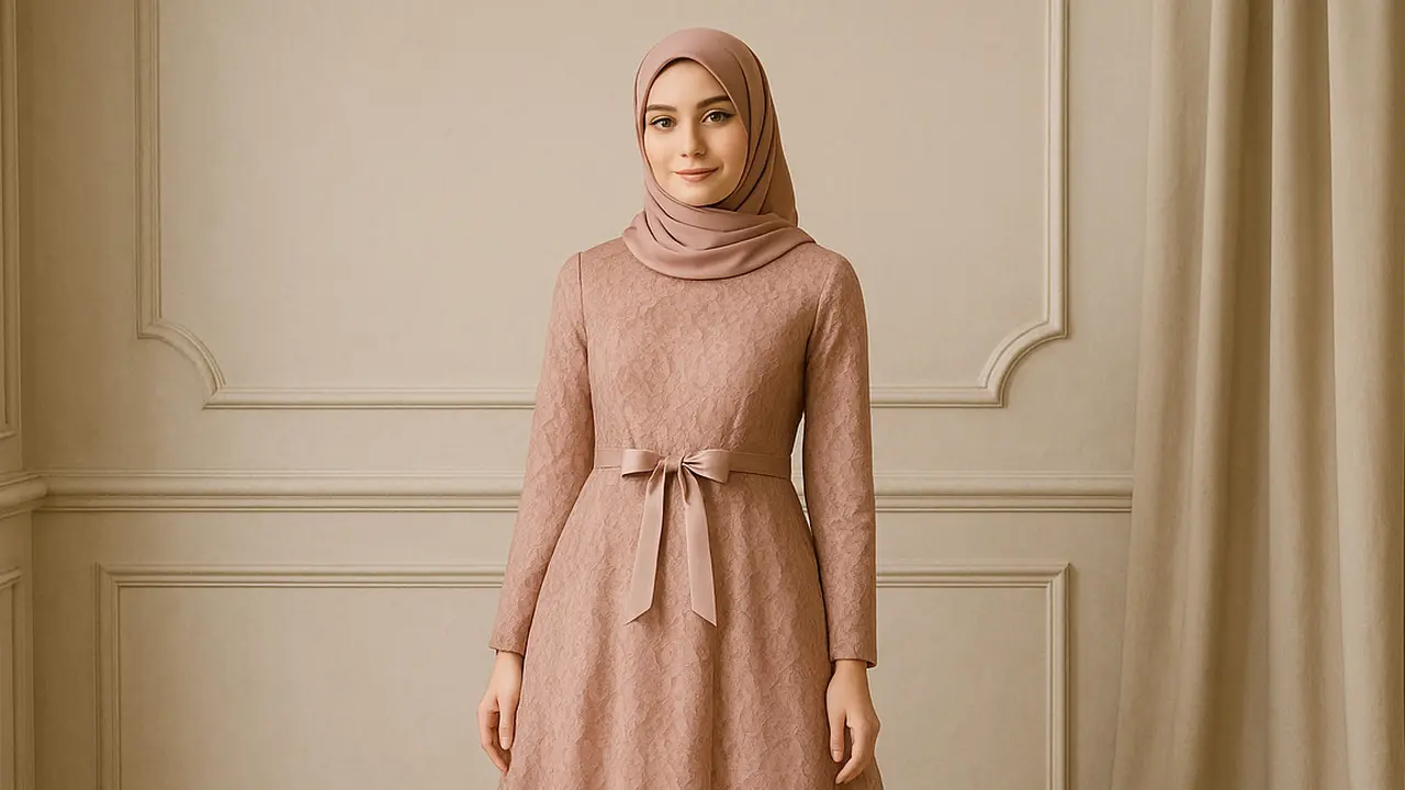 7 Model Gamis Brokat Tali Pinggang Depan yang Sedang Tren 2025, Anggun dan Terlihat Ramping