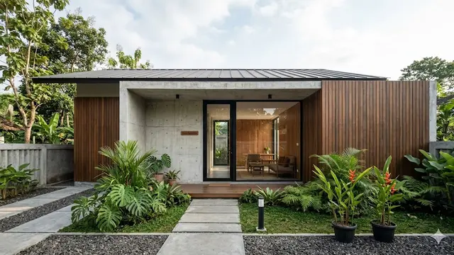 7 Desain Rumah Sederhana dengan Perpaduan Kayu dan Beton Ekspos yang Modern