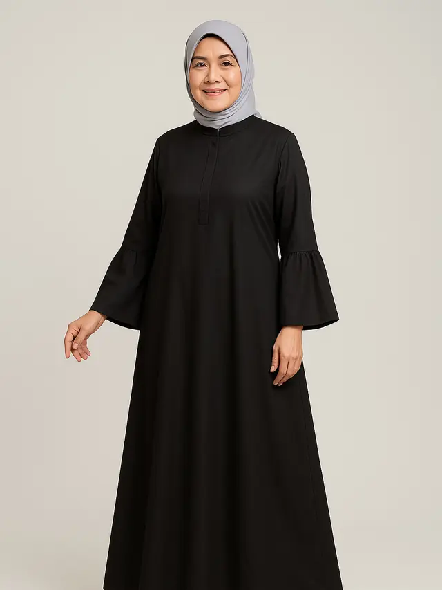 7 Pilihan Gamis Hitam Simpel Terbaru untuk Usia 50-an, Tampil Stylish dan Awet Muda (sumber: AI)