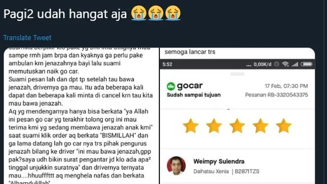 Kisah haru ketika seorang warganet hendak membawa pulang jenazah bayi menggunakan ojek online.