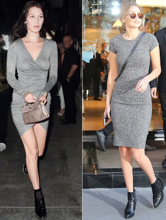 Nah, dres rajutan warna abu-abu yang dipadupadankan dengan ankle boots, mana yang terlihat lebih trendy? (AKM GSI; SPLASH NEWS/InStyle)