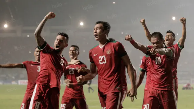 Selebrasi Pemain Timnas Indonesia saat Hansamu Yama Cetak Gol Kemenangan