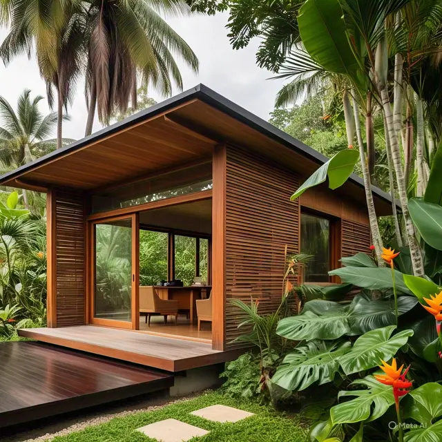 Desain Tropis dengan Balkon Terbuka Menghadap Pohon