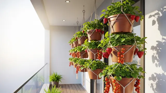 Teras Sempit dengan Kebun Buah Gantung