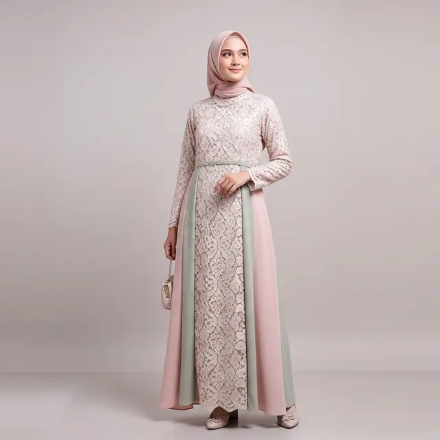 Gamis Brokat Kombinasi Panel Samping