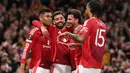 Menang atas Athletic Bilbao membuat Manchester United lolos ke final Liga Europa 2024/2025 dengan agregat 7-1 setelah sebelumnya unggul 3-0 di leg pertama. Di final, The Red Devils akan berhadapan dengan sesama tim Inggris, Tottenham Hotspur. (Oli SCARFF/AFP)