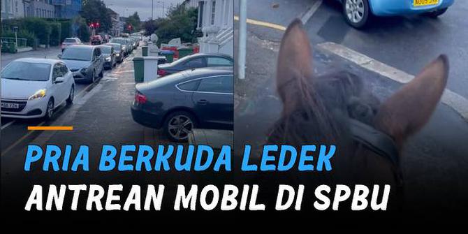 VIDEO: Viral Pria Berkuda Ledek Antrean Mobil di SPBU Inggris