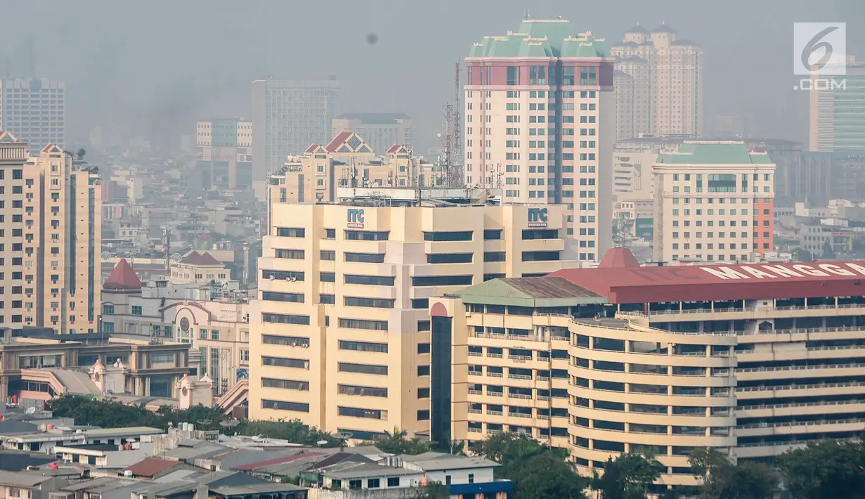 Penampakan polusi udara di langit Jakarta Utara, Senin (29/7/2019). Jakarta menempati peringkat teratas dengan kondisi udara tidak sehat pada pagi ini. (Liputan6.com/Faizal Fanani)