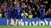 Chelsea berhasil meraih kemenangan 1-0 atas FC Copenhagen pada laga leg kedua 16 besar UEFA&nbsp;Conference League musim ini di Stamford Bridge, Jumat (14/3/2025) dini hari WIB. Hasil itu membuat The Blues lolos ke perempat final dengan keunggulan agregat 3-1. (AFP/HENRY NICHOLLS)
