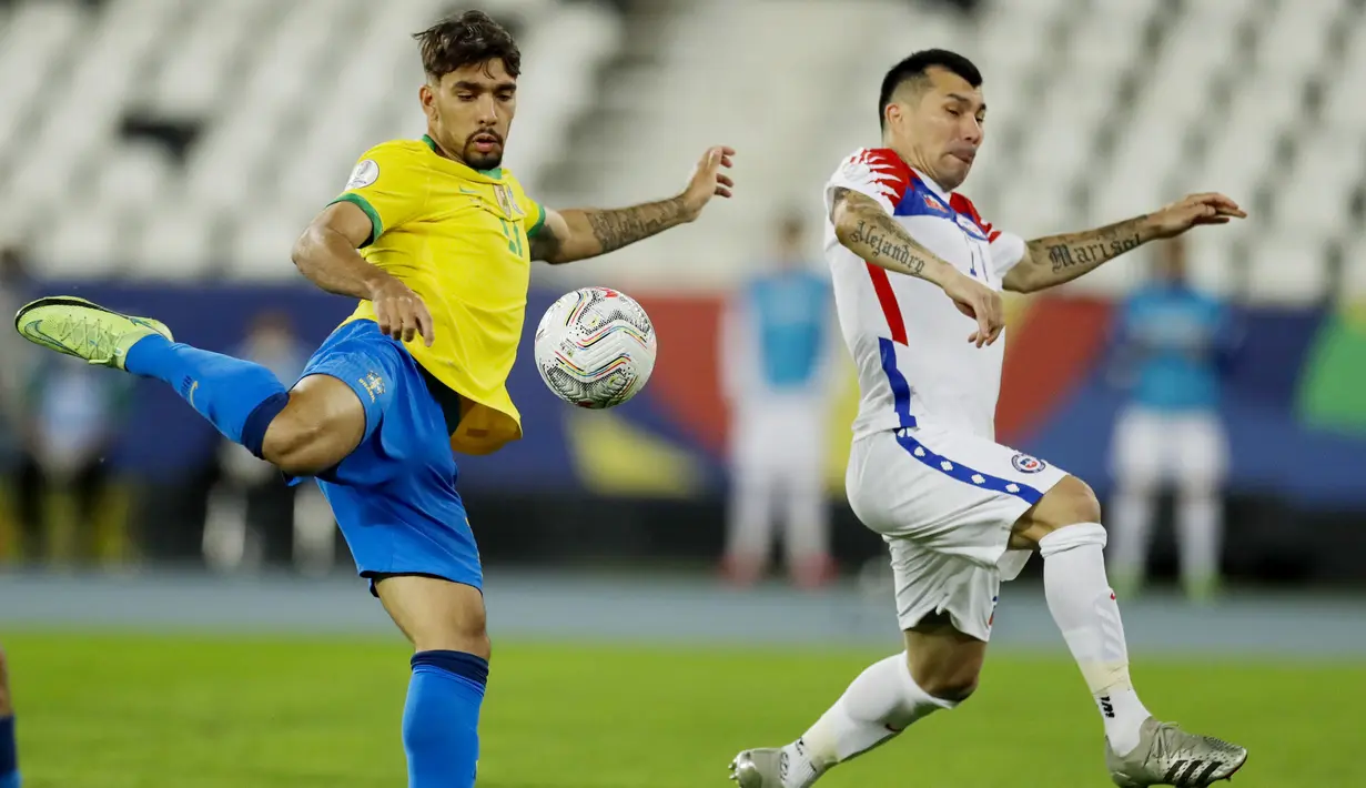 Gol semata wayang Tim Samba dicetak Lucas Paqueta pada menit ke 46. (AP/Bruna Prado)