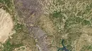 Kebakaran tersebut telah berlangsung selama seminggu, memicu evakuasi bencana terbesar yang pernah terjadi di Yunani pada puncak musim liburan.  (Planet Labs PBC / AFP)