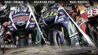 Duel Rossi vs Lorenzo-Marquez di Moto GP Valencia