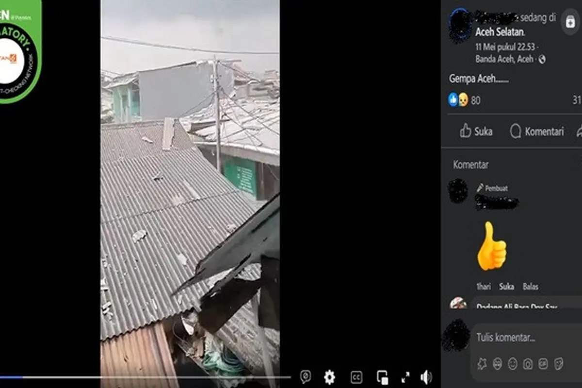 Gambar tangkapan layar video yang diklaim peristiwa gempa di Aceh pada 11 Mei 2025. (sumber: Facebook)