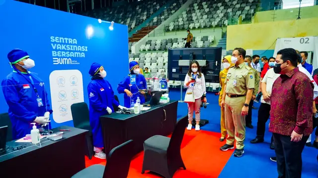 Kementerian BUMN, Kementerian Kesehatan, Pemda DKI, dan Indonesia Healthcare Corporation melakukan kolaborasi untuk meluncurkan Sentra Vaksinasi Covid-19 di Istora Senayan
