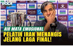 Pelatih Timnas Futsal Iran, Vahid Shamsaei, menangis dalam konferensi pers final Piala Asia Futsal 2026 di Indonesia Arena, Jumat (6/2/2026). Ia menyampaikan belasungkawa kepada rakyat Iran jelang laga final melawan Indonesia.