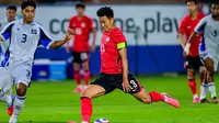 Aksi Son Heung-min dalam laga Korea Selatan vs El Salvador, Kamis (4/6/2026). (AP Photo/Tyler Tate)
