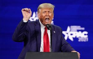 Donald Trump tampil di acara CPAC 2021. Dok: AP Photo/John Raoux