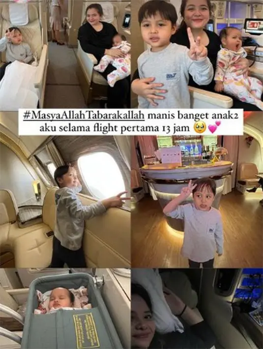 Tasya Kamila juga membagikan beberapa potret saat di dalam pesawat dengan dua anaknya.  Setelah mendarat di bandara Soekarno Hatta, Tasya mengaku sempat bingung saat mau mengambil koper. [Instagram/tasyakamila]