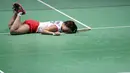 4. Yuki Fukushima - Jatuh bangun yang dilakukan ganda putri asal Jepang, Yuki Fukushima tak membuatnya lolos ke babak final All England 2019. (AP Newsroom)