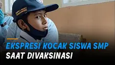 Ketika jarum disuntikkan siswa itu memberikan perubahan wajah berbeda dari sebelumnya.