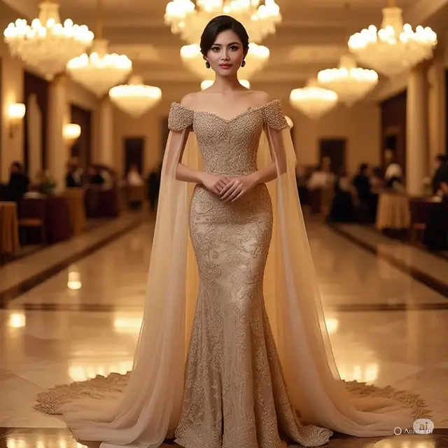 Model Dress Pesta Kombinasi Brokat dan Chiffon