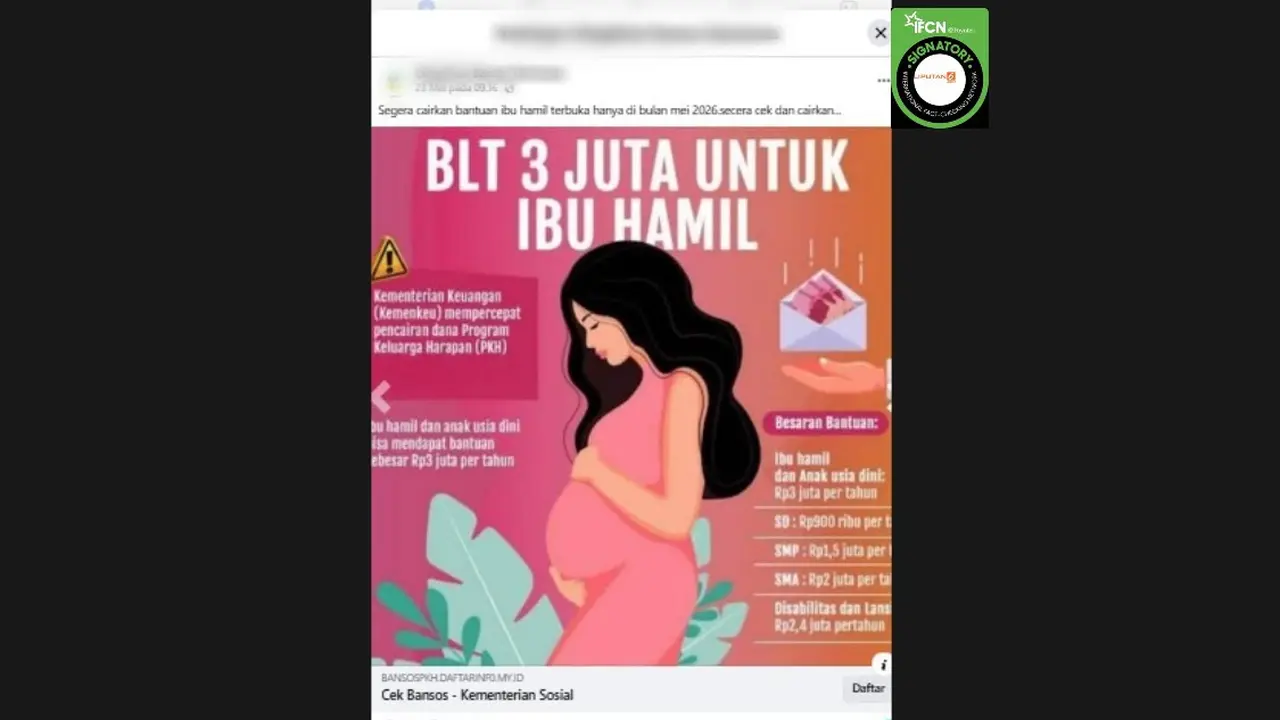 Cek Fakta Liputan6.com mendapati klaim link untuk mengecek bantuan ibu hamil pada Mei 2026.