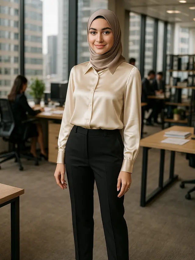 Rekomendasi Baju Kantor Berjilbab Blus Lengan Panjang
