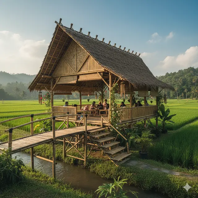 Desain warung bakso dari bambu (Foto: Gemini AI)