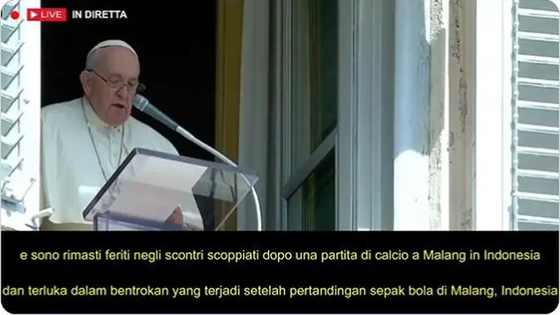 Paus Fransiskus Ikut Doakan Korban Insiden Kanjuruhan Malang, Ucap Duka Cita