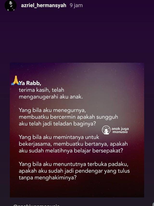 Unggahan Azriel Hermansyah. (Foto: Instagram @azriel_hermansyah)