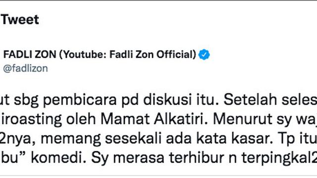 Turut Di-Roasting oleh Mamat Alkatiri, Fadli Zon Justru Mengaku Terhibur dan Terpingkal