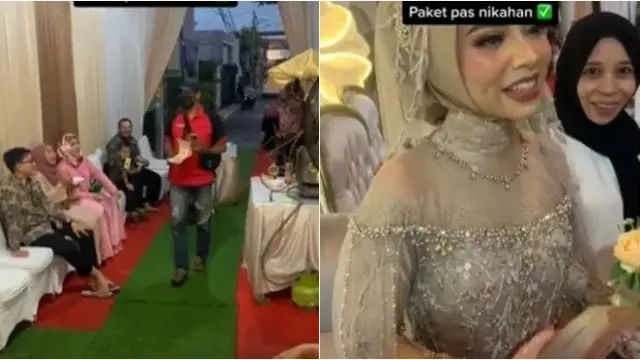 6 Potret Kurir Antar Paket di Momen Pernikahan, Bikin Pengantin Tersipu Malu
