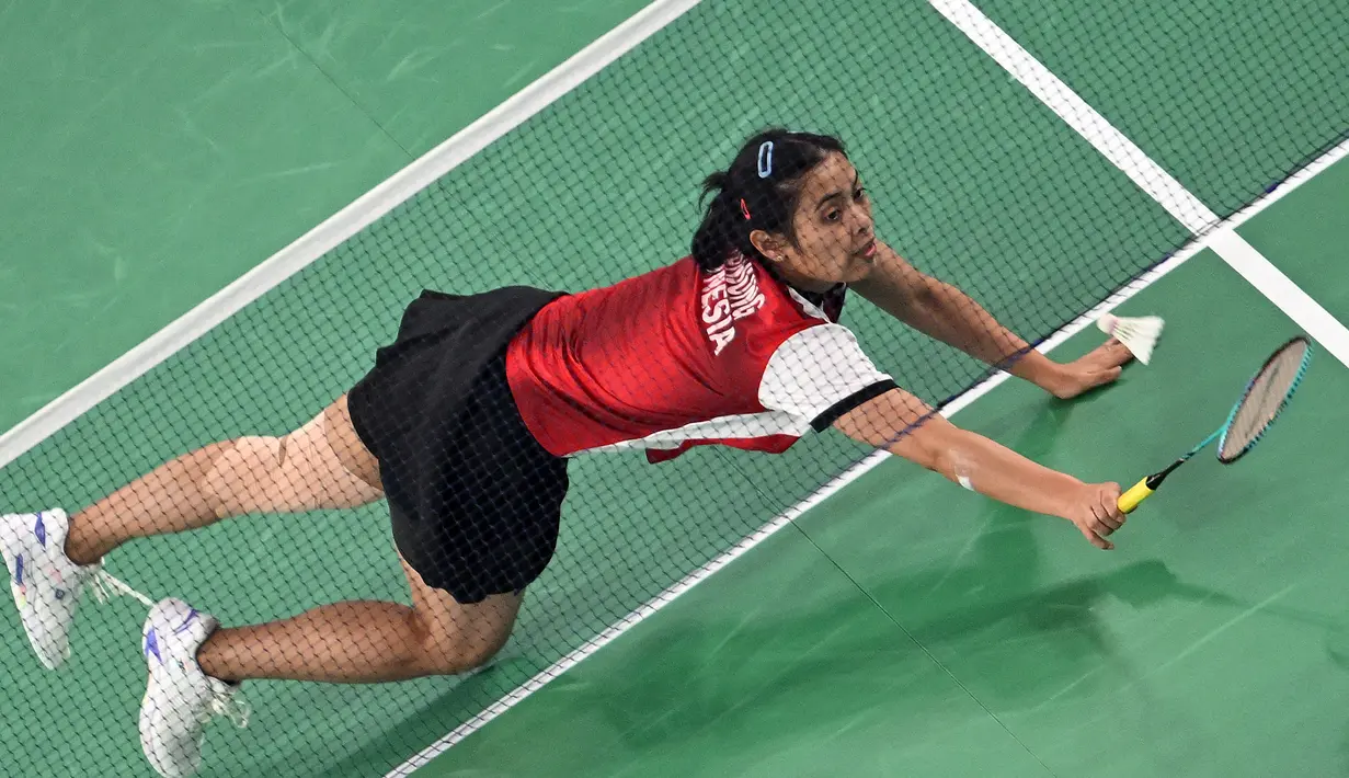 Kekalahan dari An Se Young memupus harapan Gregoria Mariska Tunjung untuk bisa meraih medali emas Olimpiade Paris 2024. (ARUN SANKAR/AFP)