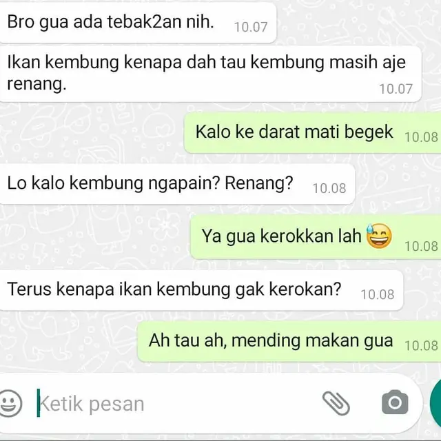 7 Chat Tebak-tebakan Kocak Ini Bikin Tepuk Jidat, Ada yang Garing