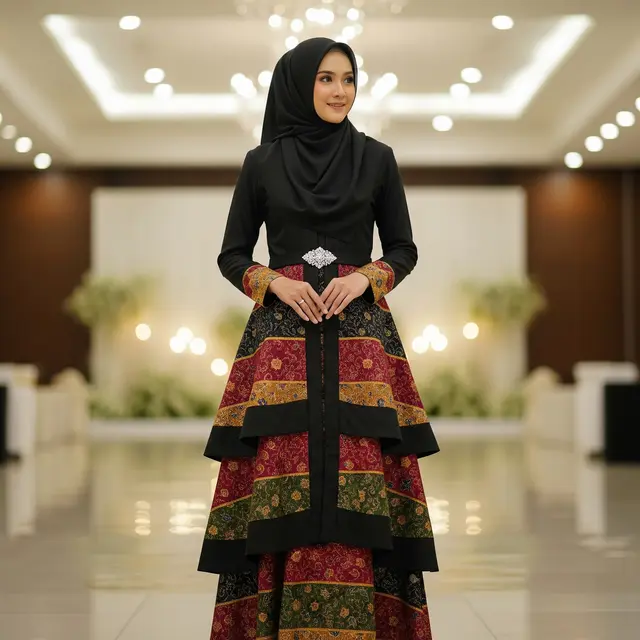 9 Model Gamis Batik Kombinasi Polos Hitam untuk Acara Formal, Tampil Anggun