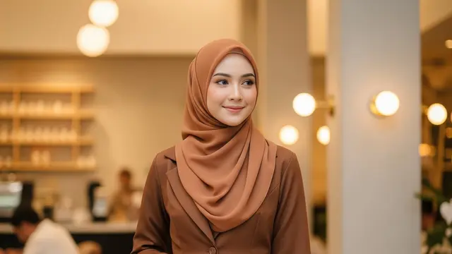 Model dan Bahan Gamis Blazer Coklat (Image by Gemini AI)
