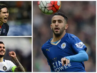 Kabar transfer terkini, Selasa (2/8/2016), Arsenal belum menyerah untuk memburu gelandang Leicester, Riyad Mahrez, sementara itu Inter Milan berupaya mendatangkan Edison Cavani untuk mengantisipasi hijrahnya Mauro Icardi. (AFP)
