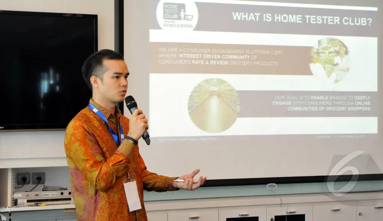Nayoko Maitri Wicaksono selaku Managing Director Home Tester Indonesia saat menghadiri acara Launching Home Tester Club Indonesia di SCTV Tower, Jakarta, Selasa (17/3/2015). (Liputan6.com/Panji Diksana) 