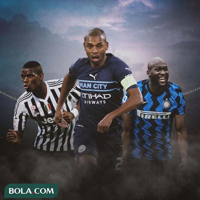 Ilustrasi - Paul Pogba, Fernandinho, Romelu Lukaku