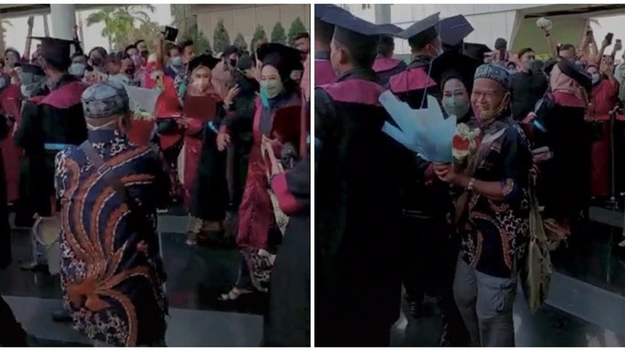 Viral Ayah Berlari Hampiri Anaknya Usai Wisuda Sambil Bawa Bunga, Bikin Haru