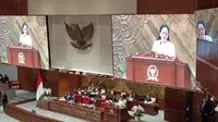 Ketua DPR RI Puan Maharani memimpin rapat paripurna penutupan masa sidang III Tahun Sidang 2023-2024 pada Selasa (6/2/2024). Dalam forum ini, Puan menyampaikan bahwa DPR telah menerima surat presiden (Surpres) terkait RUU Daerah Khusus Jakarta. (Merdeka.com)