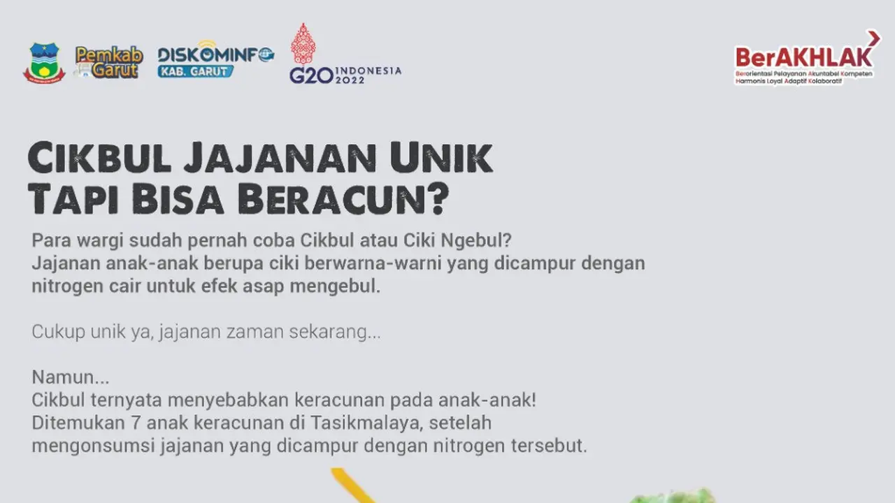 Pemerintah Daerah (Pemda) Garut, Jawa Barat melarang penjualan Ciki Ngebul (Cikbul), termasuk penggunaan zat nitrogen pada makanan yang beredar di masyarakat. (Liputan6.com/Jayadi Supriadin)