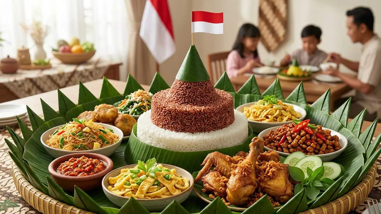 cara membuat tumpeng merah putih (AI Generated)