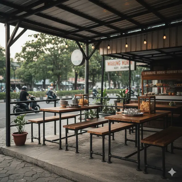 Desain Teras Rumah Kombinasi Baja Ringan Cocok untuk Warung Kecil. Gemini