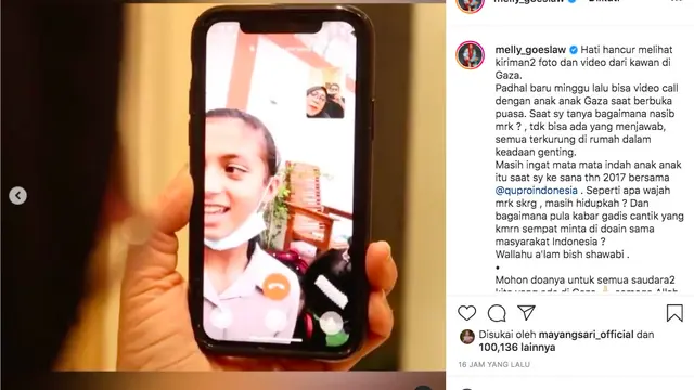 Palestina Kembali Mencekam, Melly Goeslaw Kenang Momen Saat Video Call dengan Anak-Anak di Gaza