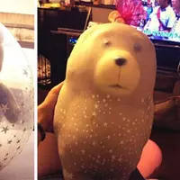 Boneka Teddy Bear ini buat kado Valentine, tapi balonnya keburu menyusut. (Sumber Foto: Bored Panda)